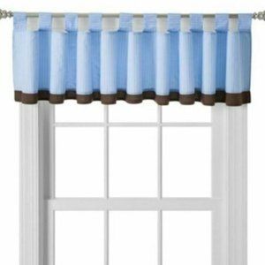 Circo Blue Stripe Valance w Brown Trim Lined Tab Top 87x12 NWOP